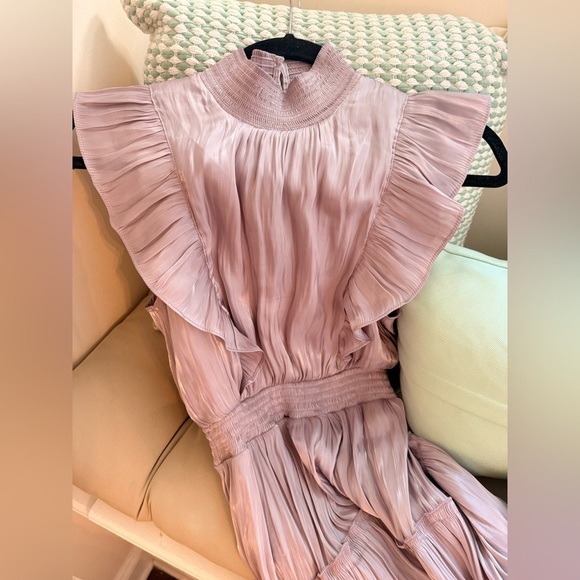 Take a Glance Lilac Tiered Mock Neck Midi Dress - Picture 4 of 5